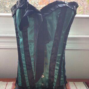 Green and Black Satin Real Corset (steel boned, hand made) for waists 24-29